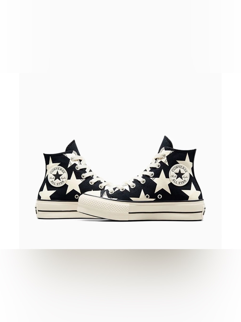 Converse ALL STAR LIFT High Top Sneakers Black & Cream Star Pattern Platform 7.5 - Picture 3 of 14